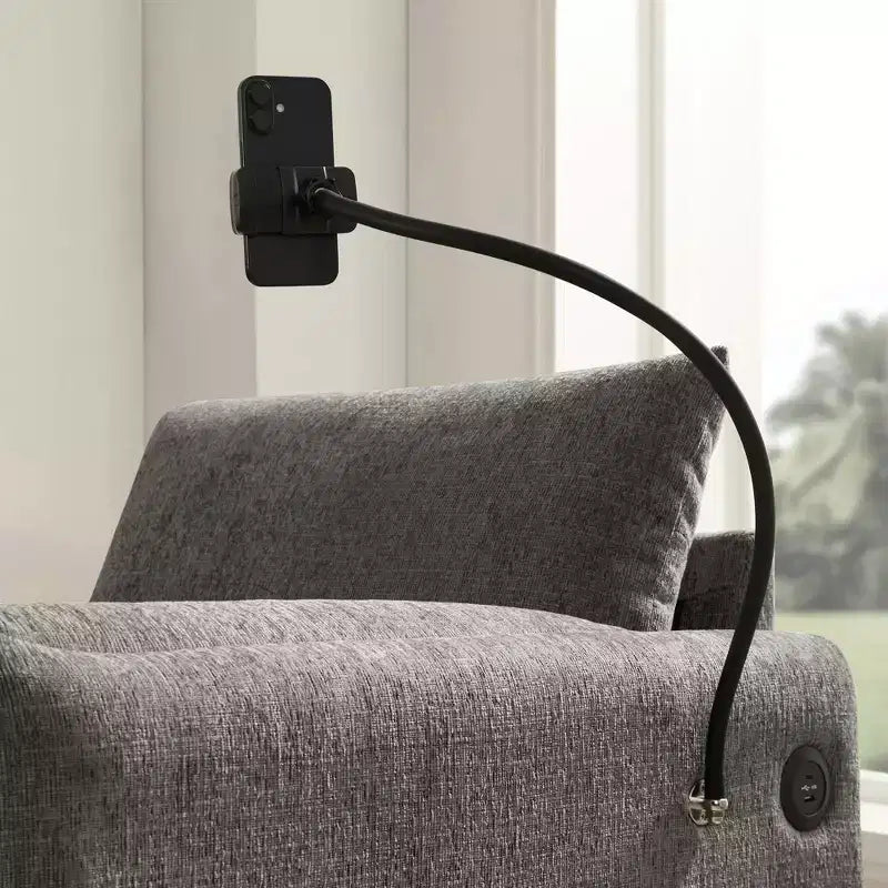 Fauteuil individuel en chenille avec pouf de rangement et support de téléphone réglable, port de chargement USB, poches latérales, accoudoirs rembourrés