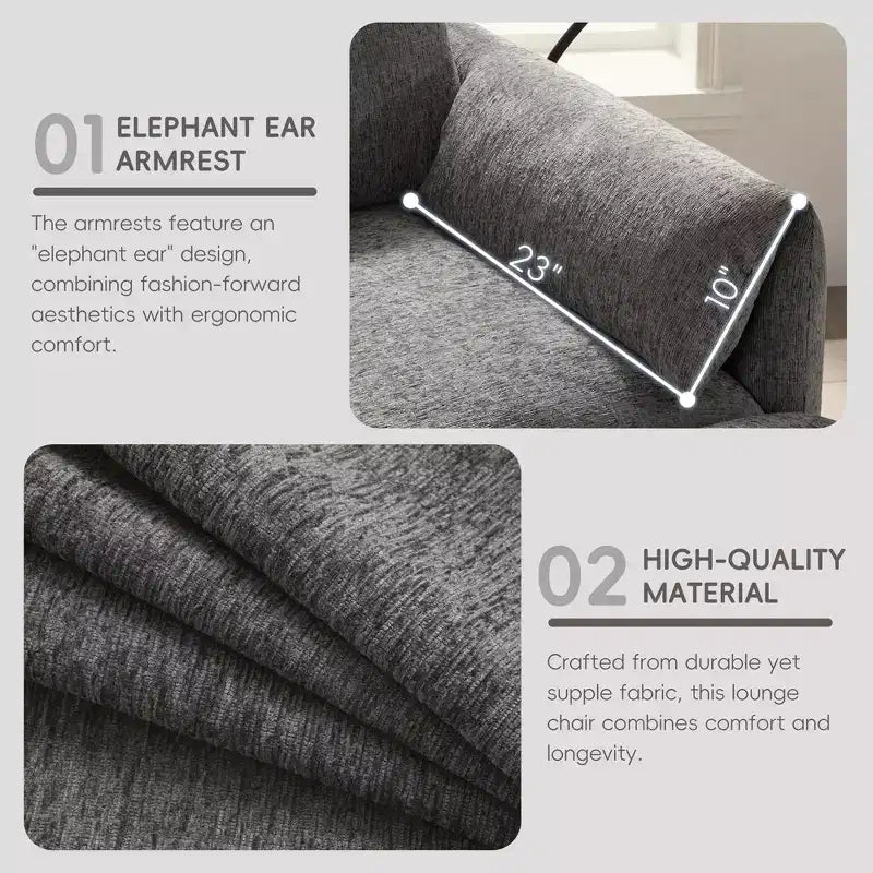 Fauteuil individuel en chenille avec pouf de rangement et support de téléphone réglable, port de chargement USB, poches latérales, accoudoirs rembourrés