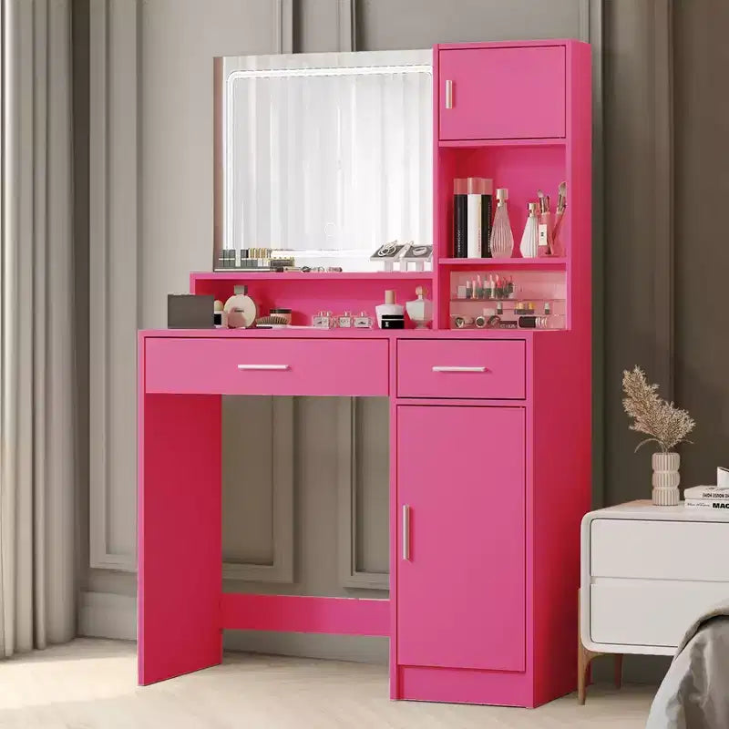 Coiffeuse avec grand miroir rectangulaire, coiffeuse avec commode de rangement à 3 niveaux, coiffeuse compacte pour chambre à coucher, salle de bain