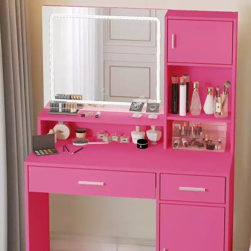 Coiffeuse avec grand miroir rectangulaire, coiffeuse avec commode de rangement à 3 niveaux, coiffeuse compacte pour chambre à coucher, salle de bain