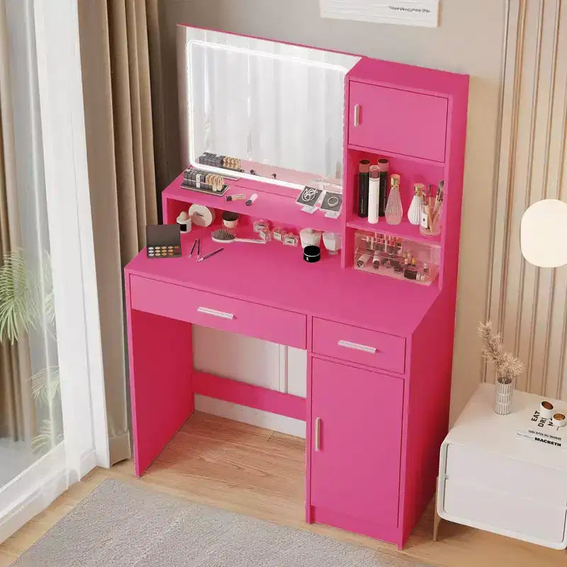 Coiffeuse avec grand miroir rectangulaire, coiffeuse avec commode de rangement à 3 niveaux, coiffeuse compacte pour chambre à coucher, salle de bain