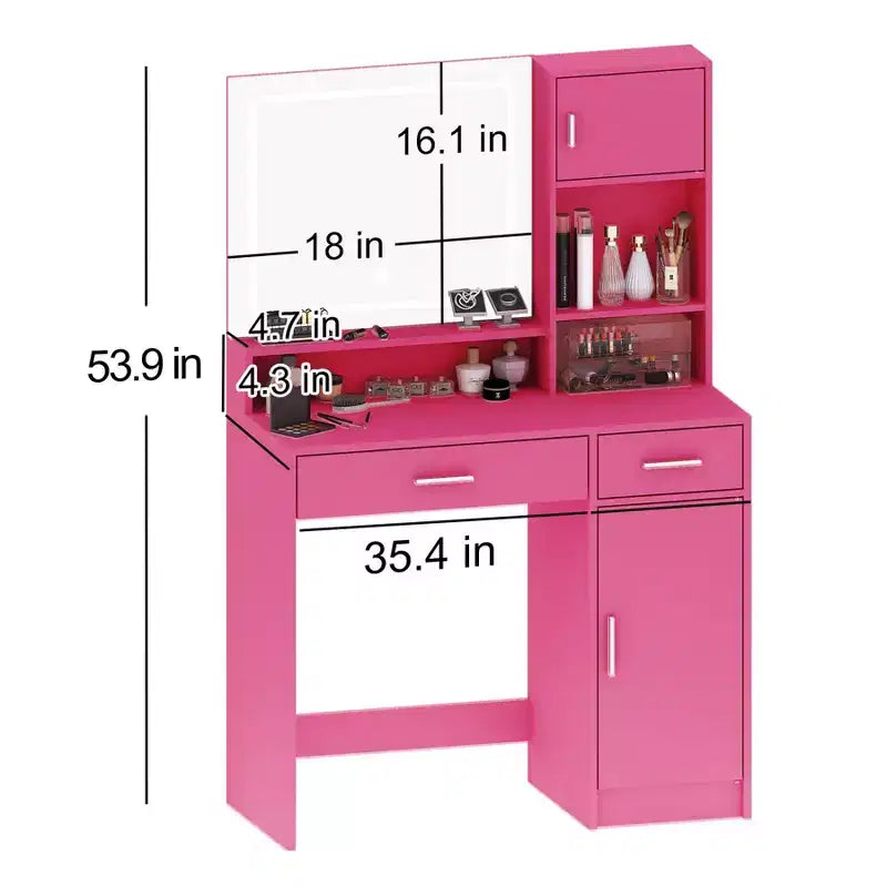 Coiffeuse avec grand miroir rectangulaire, coiffeuse avec commode de rangement à 3 niveaux, coiffeuse compacte pour chambre à coucher, salle de bain