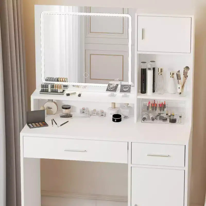 Coiffeuse avec grand miroir rectangulaire, coiffeuse avec commode de rangement à 3 niveaux, coiffeuse compacte pour chambre à coucher, salle de bain