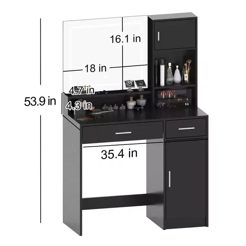 Coiffeuse avec grand miroir rectangulaire, coiffeuse avec commode de rangement à 3 niveaux, coiffeuse compacte pour chambre à coucher, salle de bain