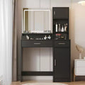 Coiffeuse avec grand miroir rectangulaire, coiffeuse avec commode de rangement à 3 niveaux, coiffeuse compacte pour chambre à coucher, salle de bain