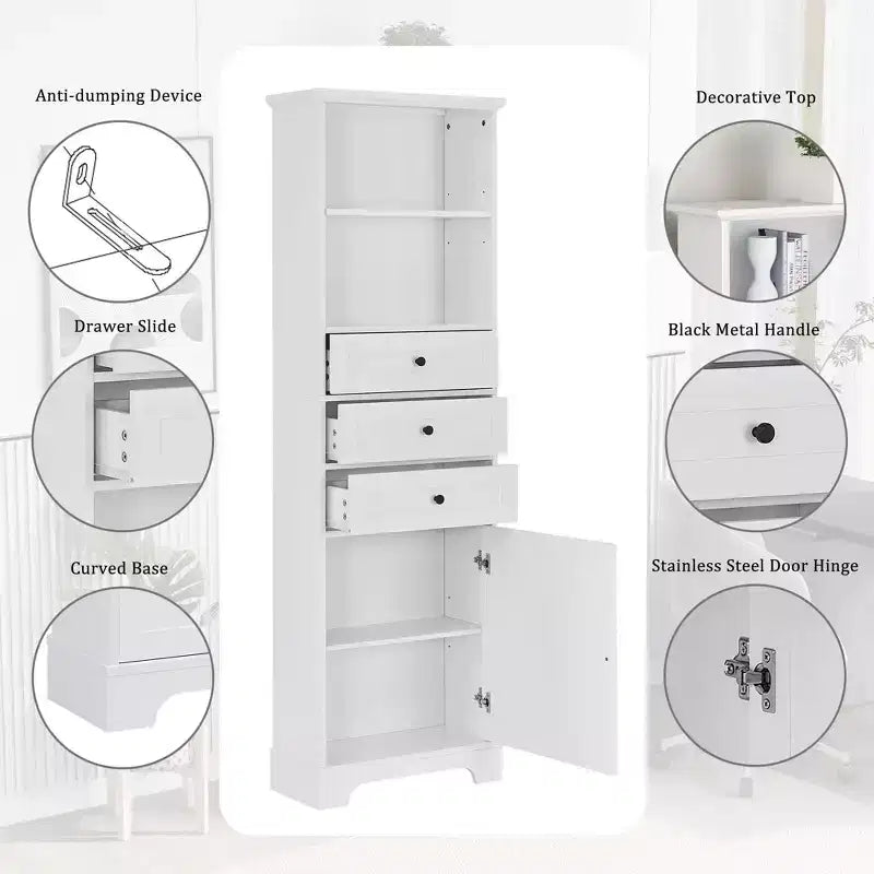 Meuble de rangement haut de salle de bain avec 3 tiroirs et étagère réglable, organisateur de salle de bain pour salle de bain, salon
