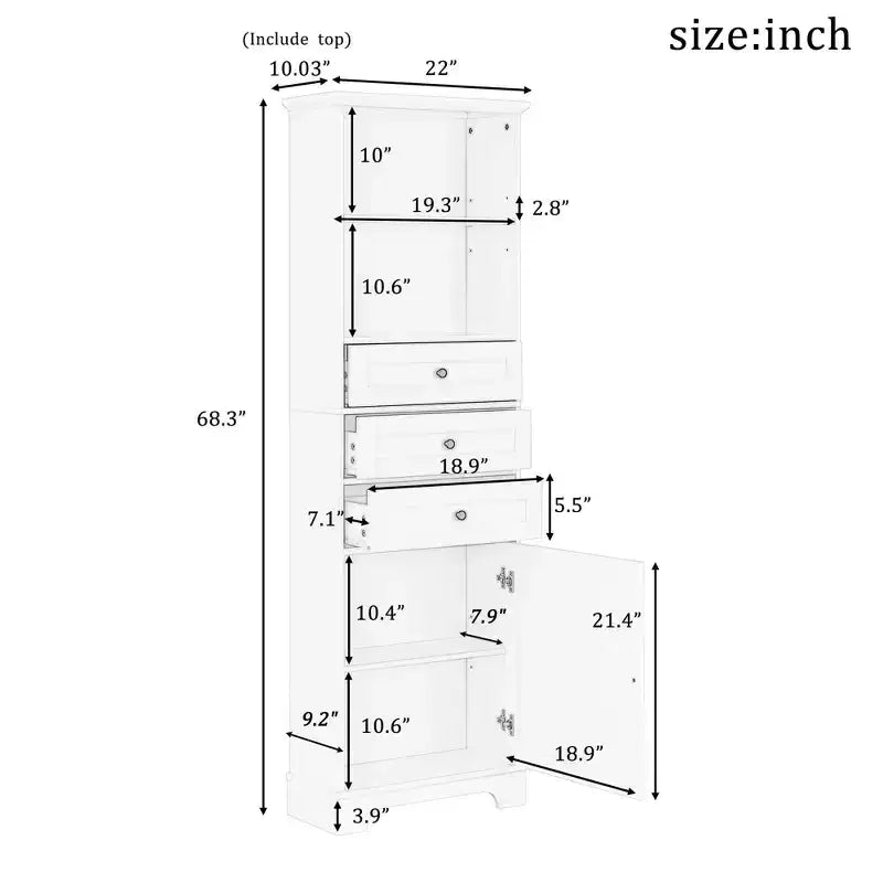 Meuble de rangement haut de salle de bain avec 3 tiroirs et étagère réglable, organisateur de salle de bain pour salle de bain, salon