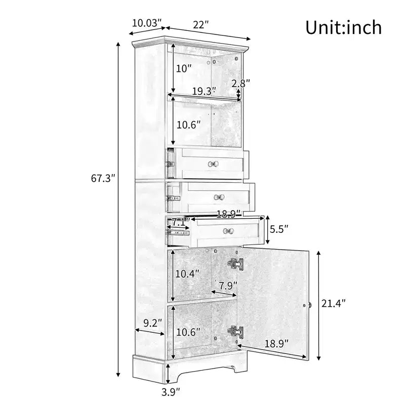 Meuble de rangement haut de salle de bain avec 3 tiroirs et étagère réglable, organisateur de salle de bain pour salle de bain, salon