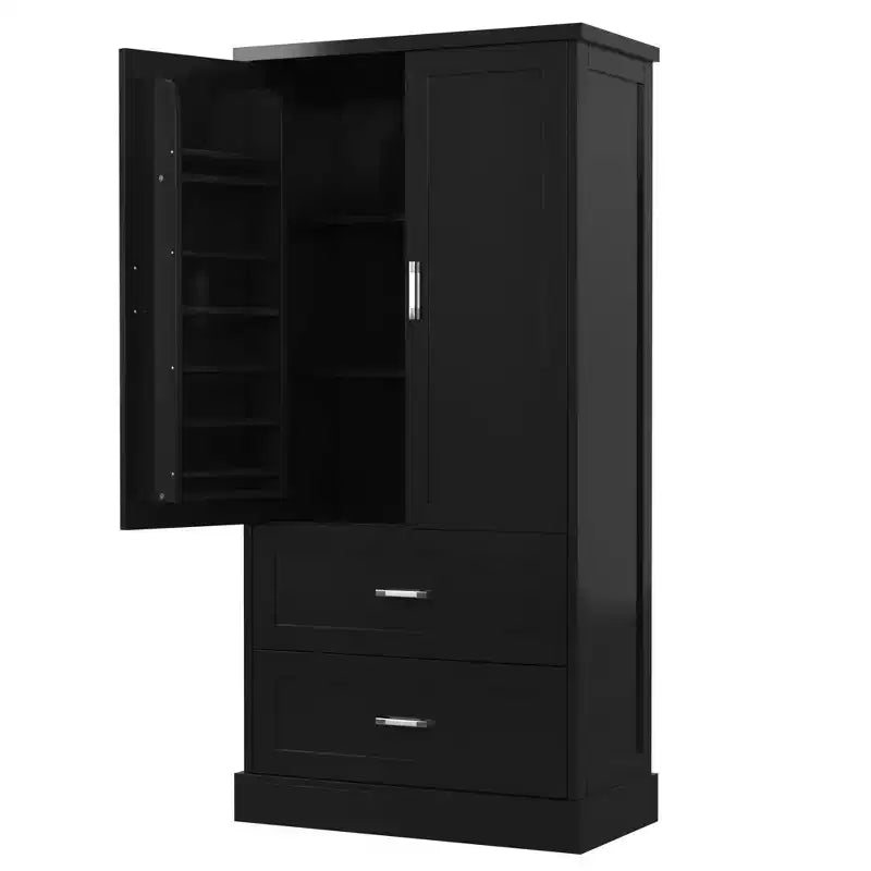 Meuble de rangement de salle de bain de 162,5 cm de hauteur avec étagère réglable, grande armoire de rangement avec 2 tiroirs et 2 portes