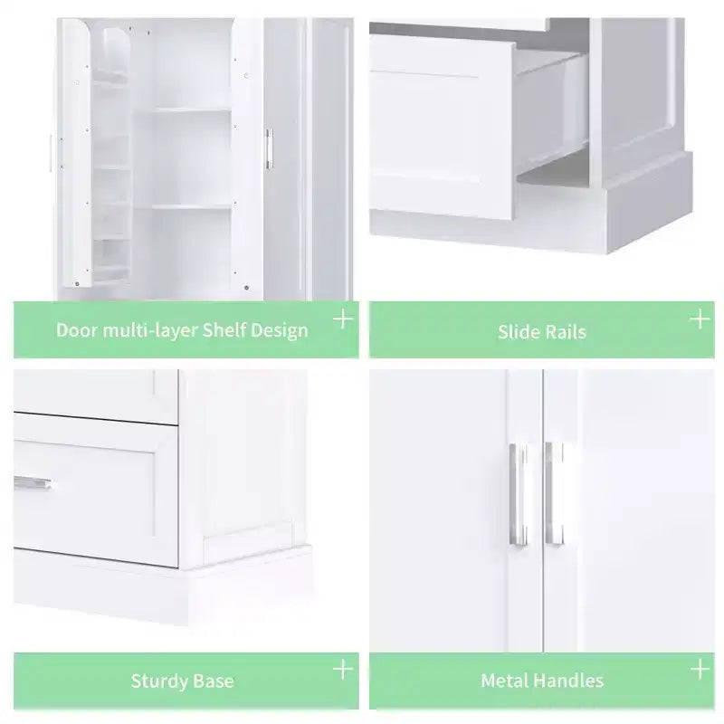 Meuble de rangement de salle de bain de 162,5 cm de hauteur avec étagère réglable, grande armoire de rangement avec 2 tiroirs et 2 portes
