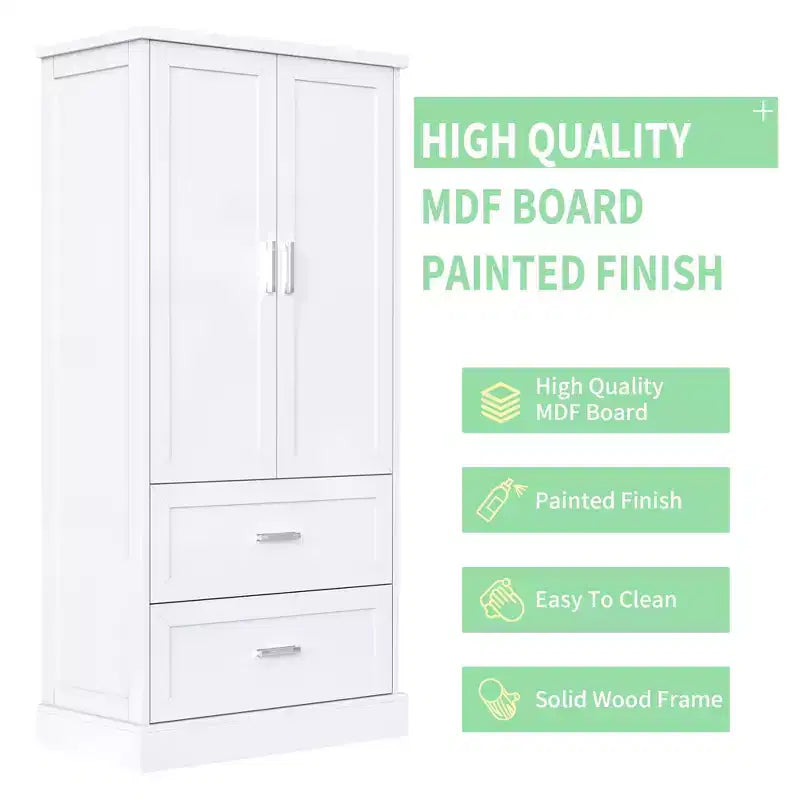Meuble de rangement de salle de bain de 162,5 cm de hauteur avec étagère réglable, grande armoire de rangement avec 2 tiroirs et 2 portes