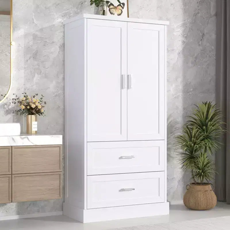 Meuble de rangement de salle de bain de 162,5 cm de hauteur avec étagère réglable, grande armoire de rangement avec 2 tiroirs et 2 portes