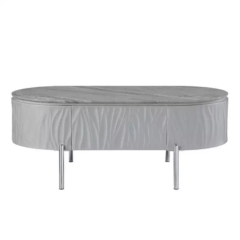 Table Basse, Gris Laqué, Métal Chromé, Bois Gris, 120 cm