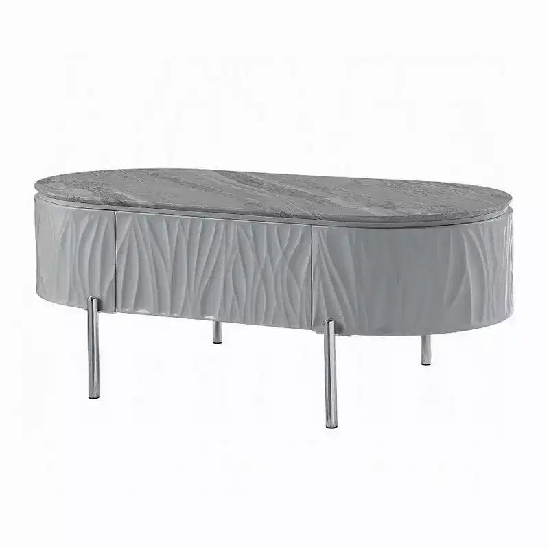 Table Basse, Gris Laqué, Métal Chromé, Bois Gris, 120 cm