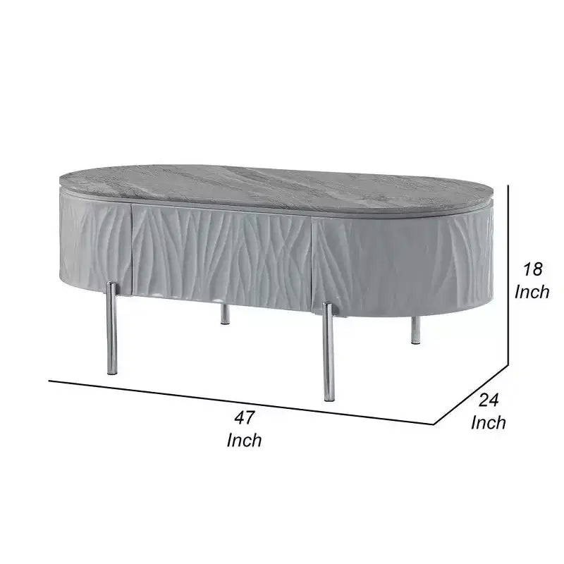 Table Basse, Gris Laqué, Métal Chromé, Bois Gris, 120 cm