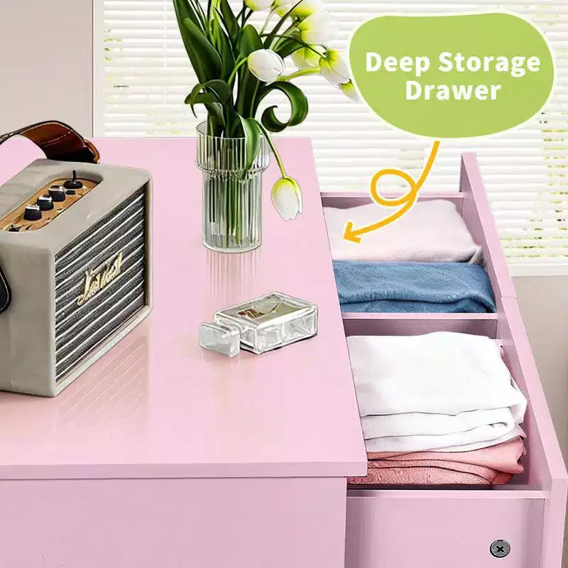 Grande commode à 7 tiroirs pour chambre à coucher et commode à tiroirs avec construction robuste en bois, organisateur de rangement pour placard, couleur rose