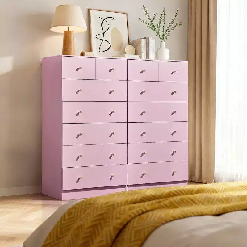 Grande commode à 7 tiroirs pour chambre à coucher et commode à tiroirs avec construction robuste en bois, organisateur de rangement pour placard, couleur rose