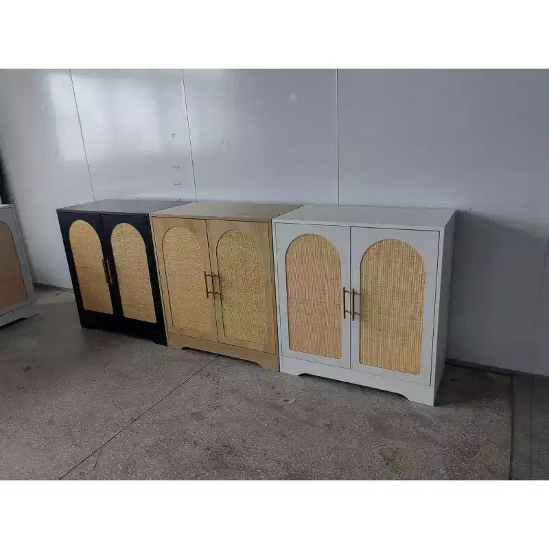 Buffet Bahut, Meuble de Rangement avec 4 Portes en Rotin, Grande Console pour Salon, Cuisine, Salle à Manger, Entrée