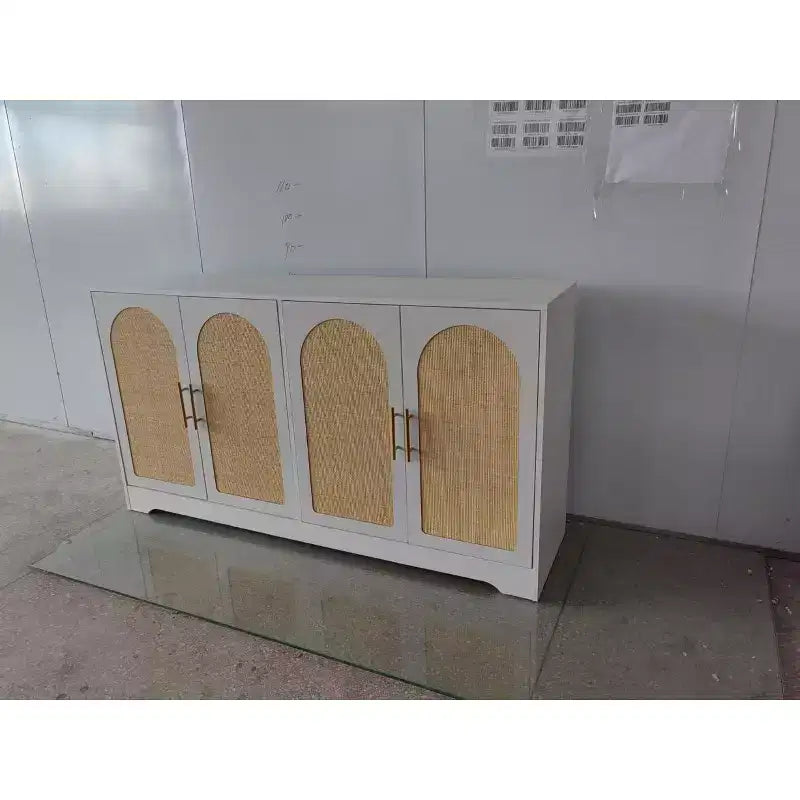 Buffet Bahut, Meuble de Rangement avec 4 Portes en Rotin, Grande Console pour Salon, Cuisine, Salle à Manger, Entrée