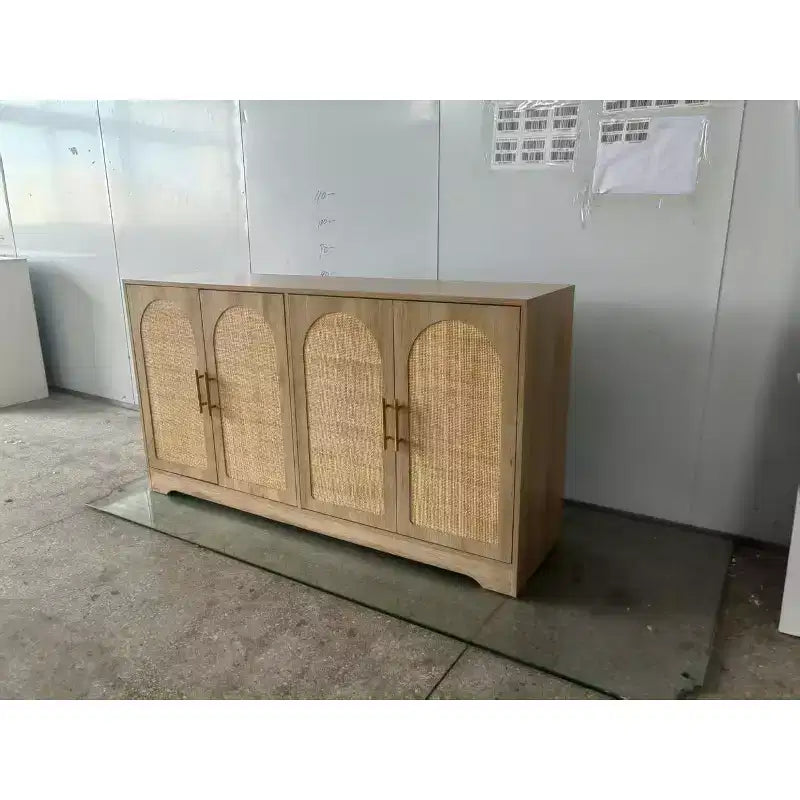Buffet Bahut, Meuble de Rangement avec 4 Portes en Rotin, Grande Console pour Salon, Cuisine, Salle à Manger, Entrée