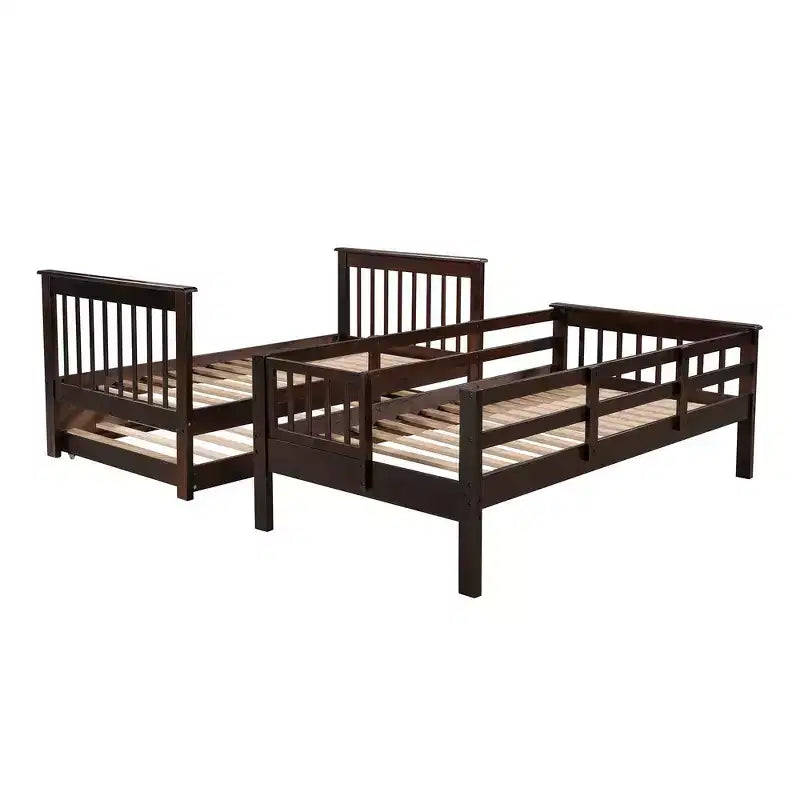 Lit superposé jumeau sur jumeau avec lit gigogne et escalier, espace de rangement optimisé