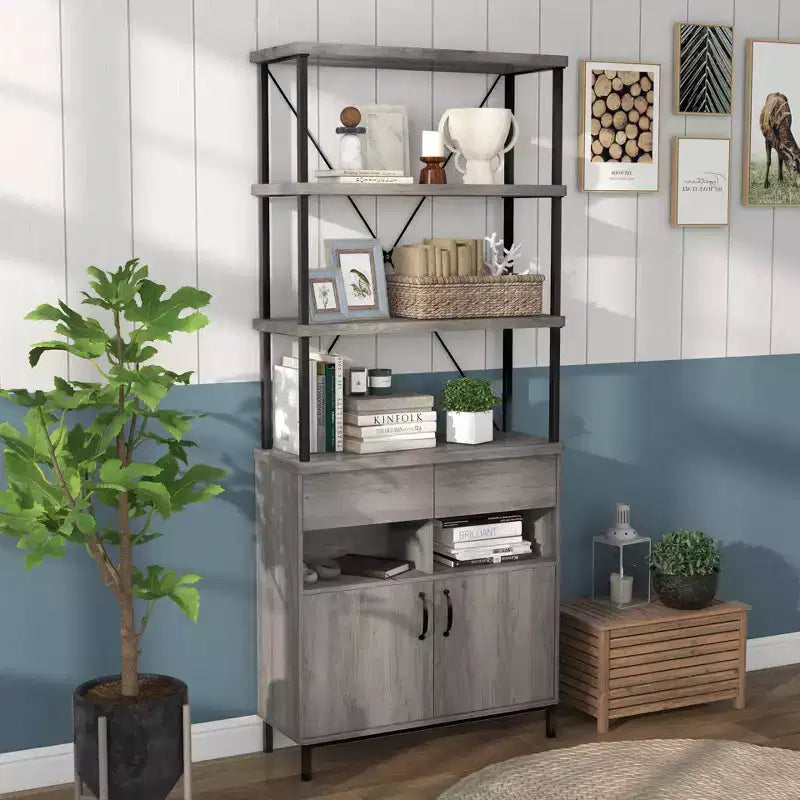 Étagère Rustique avec Rangement, Cadre Métallique : Design Industriel, Armoire Fermée