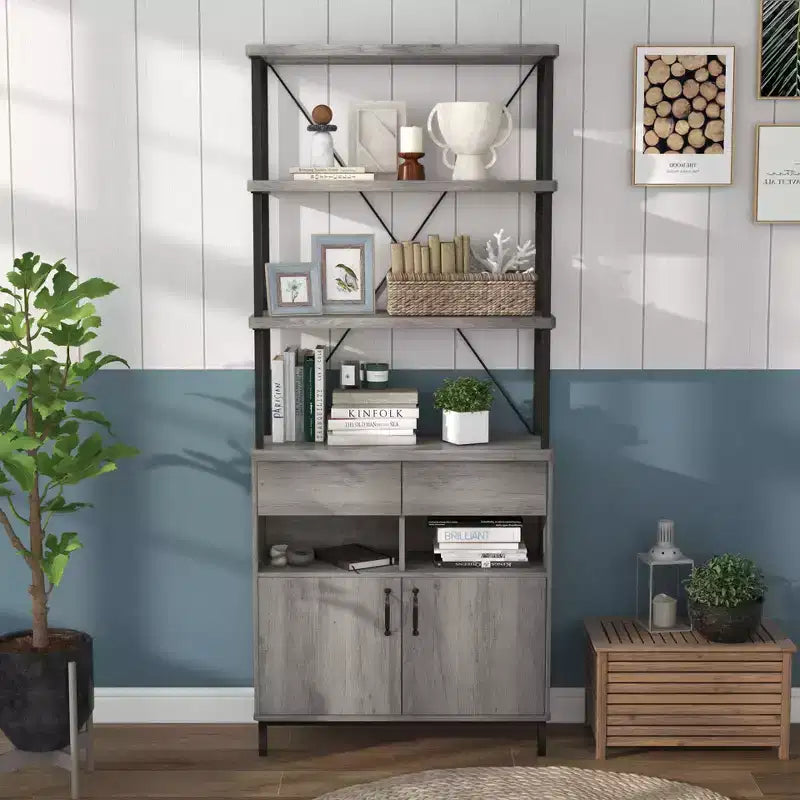 Étagère Rustique avec Rangement, Cadre Métallique : Design Industriel, Armoire Fermée