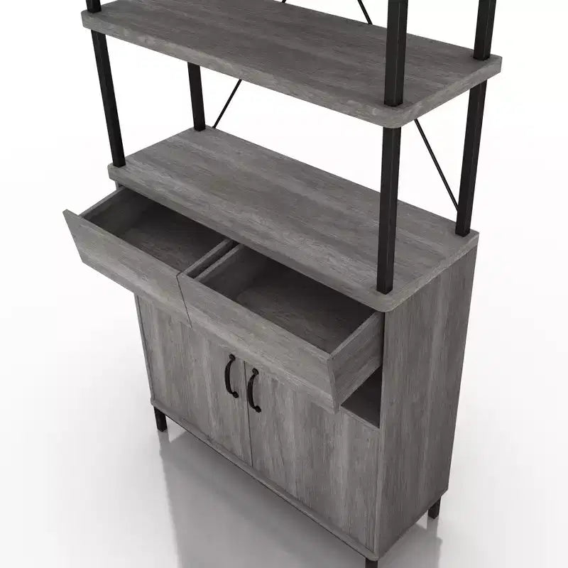 Étagère Rustique avec Rangement, Cadre Métallique : Design Industriel, Armoire Fermée