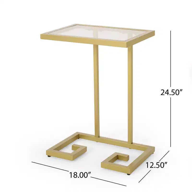 Table d'appoint en C Glamour Contemporain Doré - : Table d'appoint élégante, Plateau en verre trempé, Cadre en fer