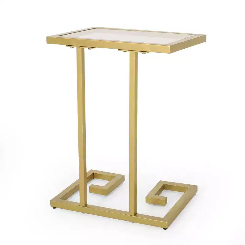 Table d'appoint en C Glamour Contemporain Doré - : Table d'appoint élégante, Plateau en verre trempé, Cadre en fer