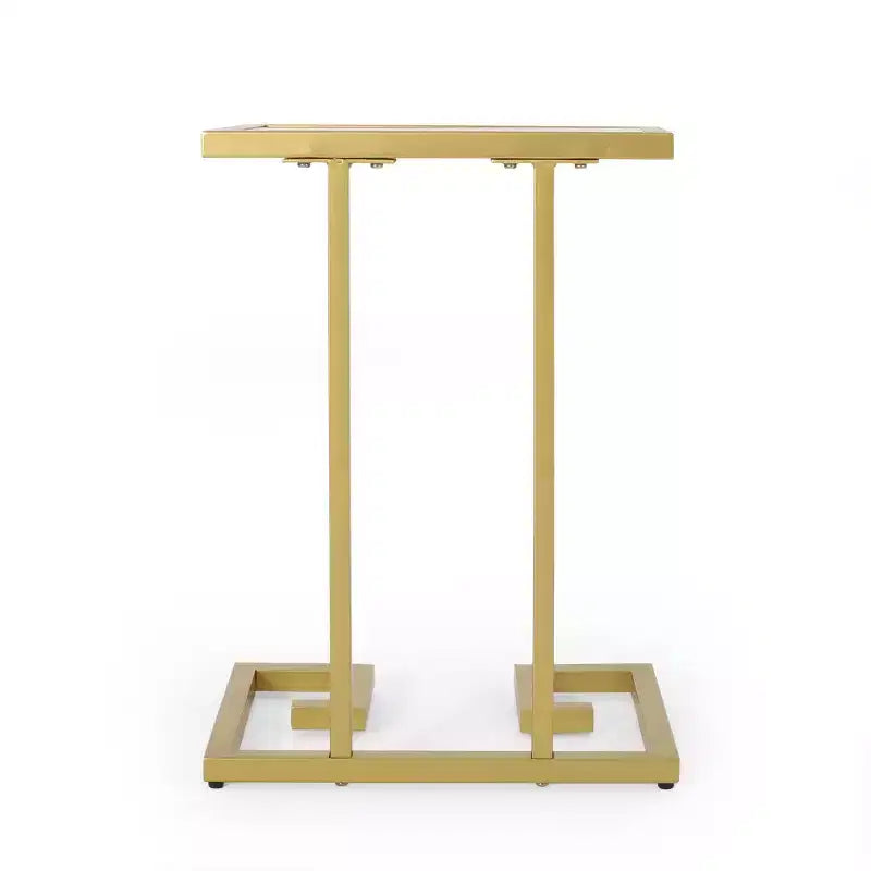 Table d'appoint en C Glamour Contemporain Doré - : Table d'appoint élégante, Plateau en verre trempé, Cadre en fer