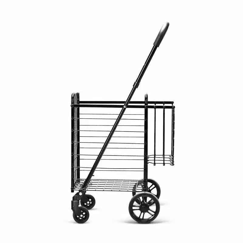 Chariot de courses pliable, panier utilitaire roulant, poignée réglable, neuf