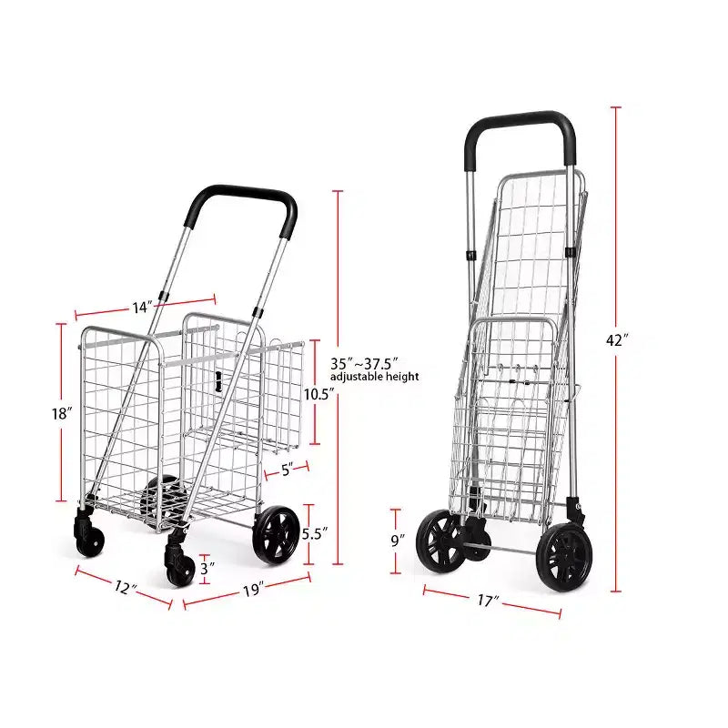 Chariot de courses pliable, panier utilitaire roulant, poignée réglable, neuf