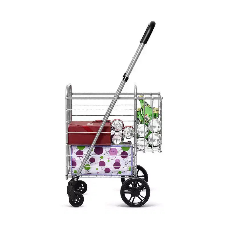 Chariot de courses pliable, panier utilitaire roulant, poignée réglable, neuf