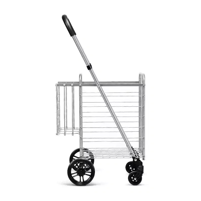 Chariot de courses pliable, panier utilitaire roulant, poignée réglable, neuf