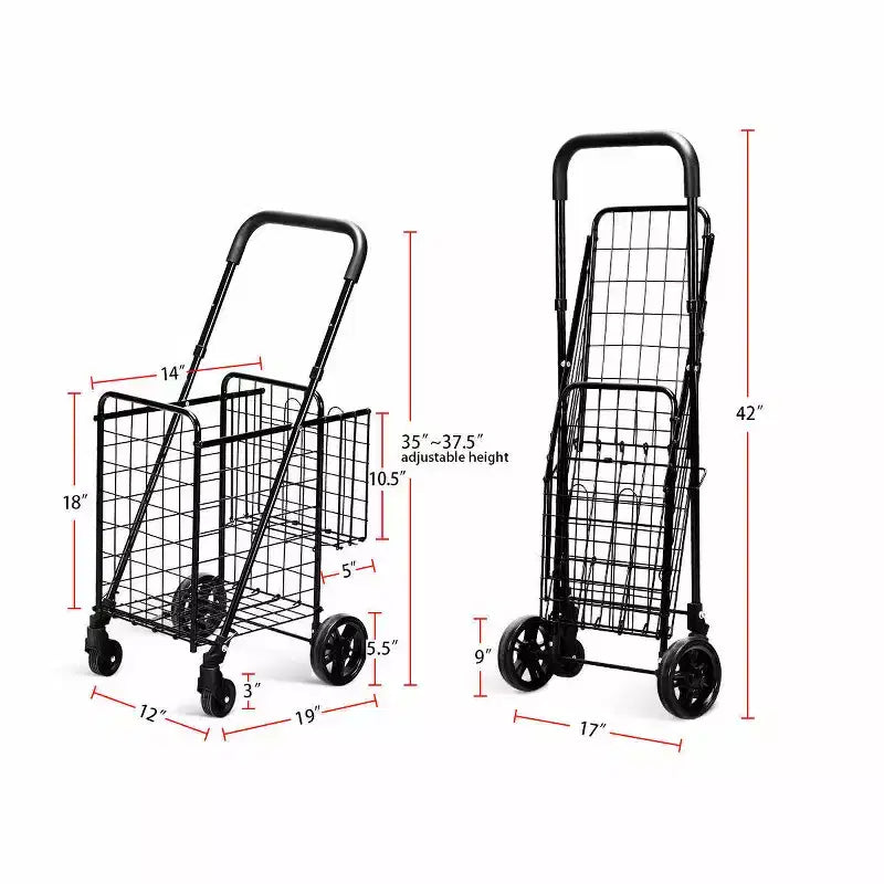 Chariot de courses pliable, panier utilitaire roulant, poignée réglable, neuf