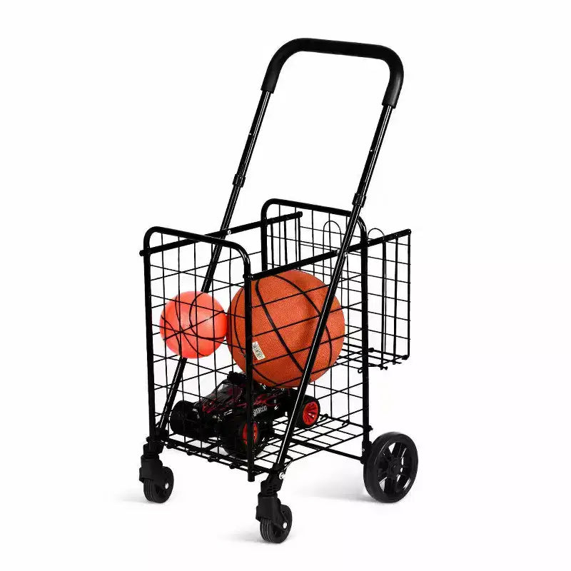Chariot de courses pliable, panier utilitaire roulant, poignée réglable, neuf