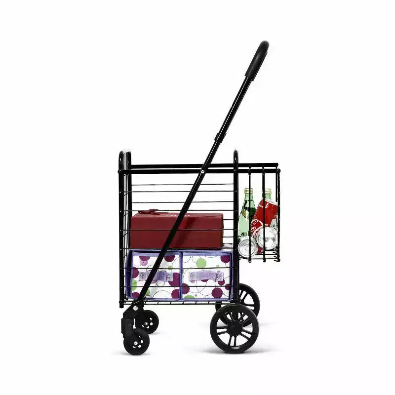 Chariot de courses pliable, panier utilitaire roulant, poignée réglable, neuf