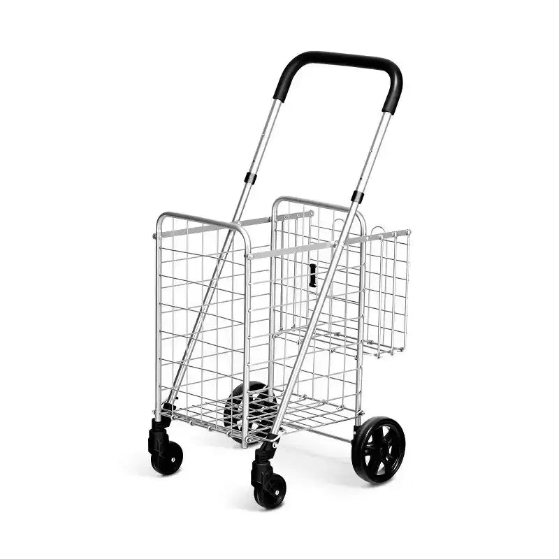 Chariot de courses pliable, panier utilitaire roulant, poignée réglable, neuf