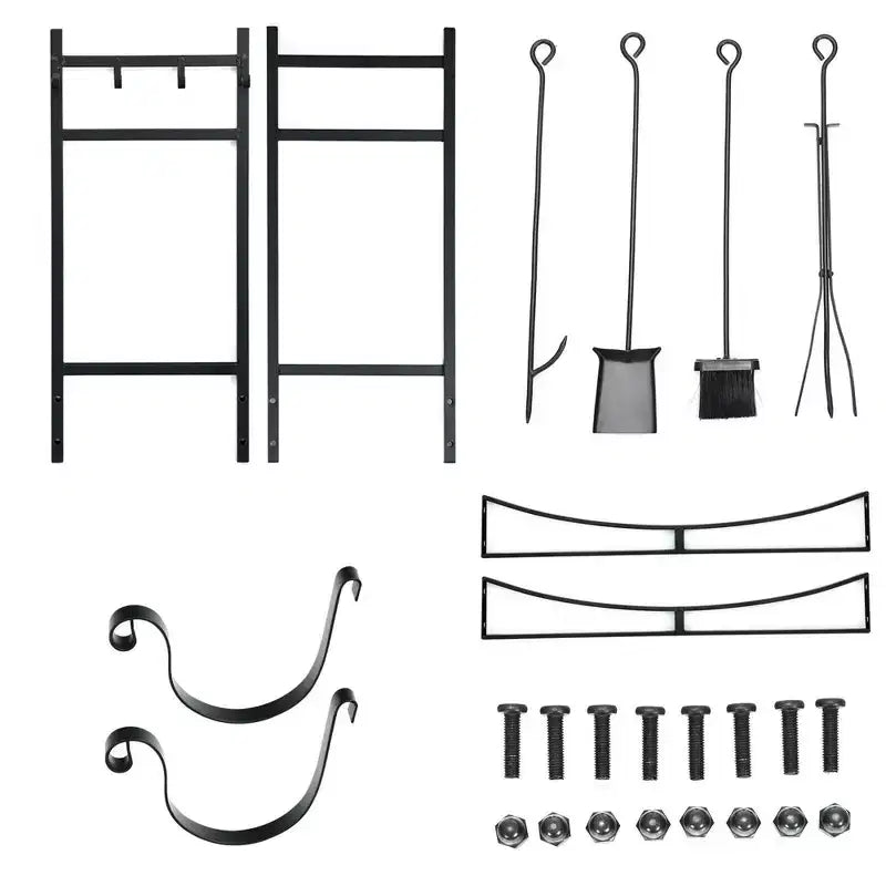Range-bûches 30" avec 4 outils et supports à petit bois pour l'intérieur et l'extérieur