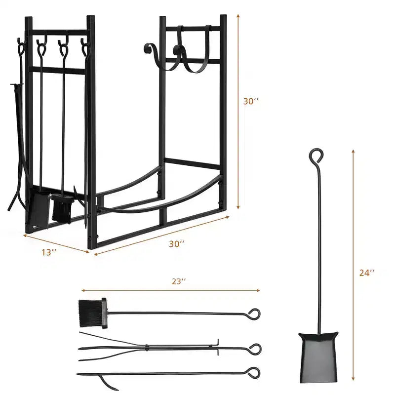 Range-bûches 30" avec 4 outils et supports à petit bois pour l'intérieur et l'extérieur