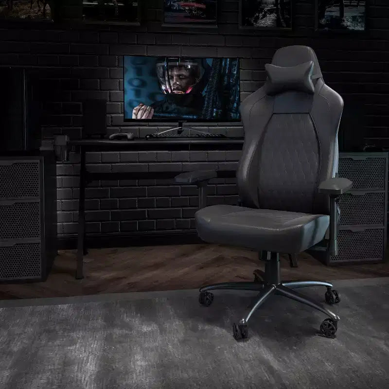 Fauteuil de gaming ergonomique à dossier haut et réglable avec accoudoirs 4D, oreiller cervical et soutien lombaire réglable