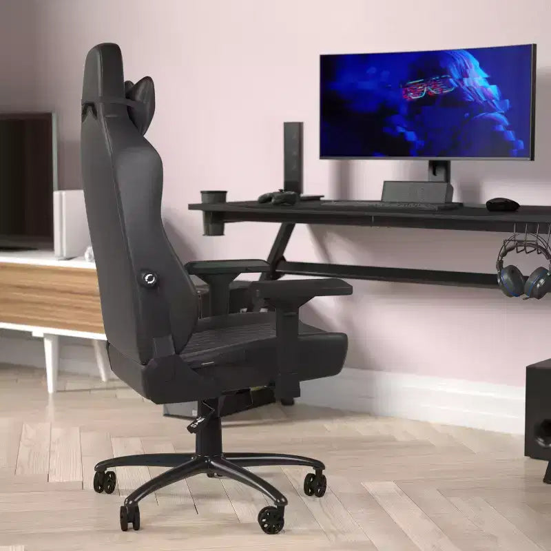 Fauteuil de gaming ergonomique à dossier haut et réglable avec accoudoirs 4D, oreiller cervical et soutien lombaire réglable